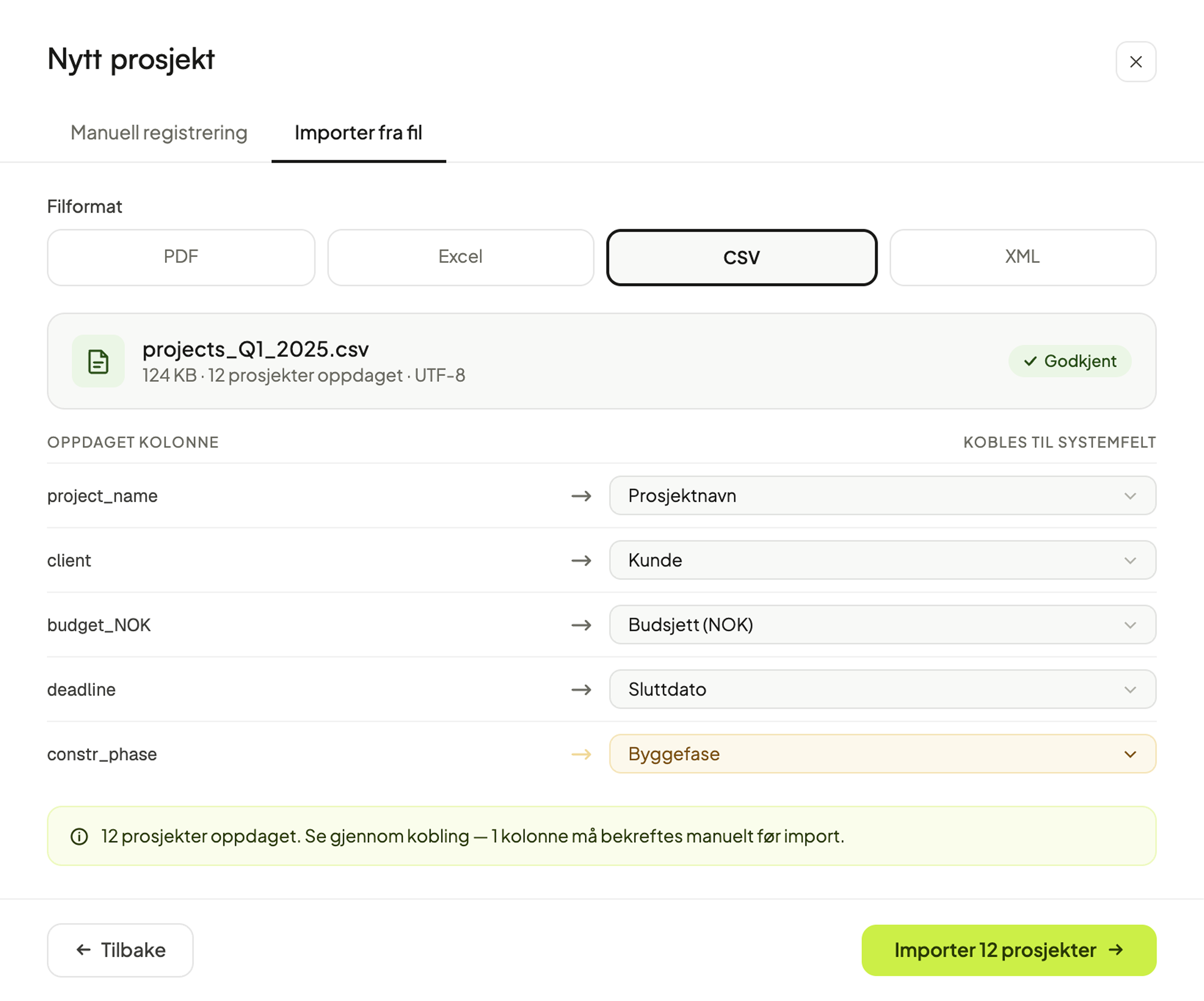 New Project - import from CSV with column mapping