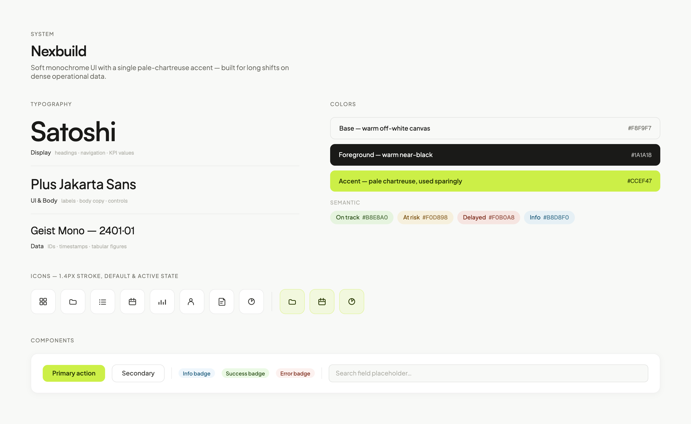 Nexbuild design system - typography, colors, icons and components