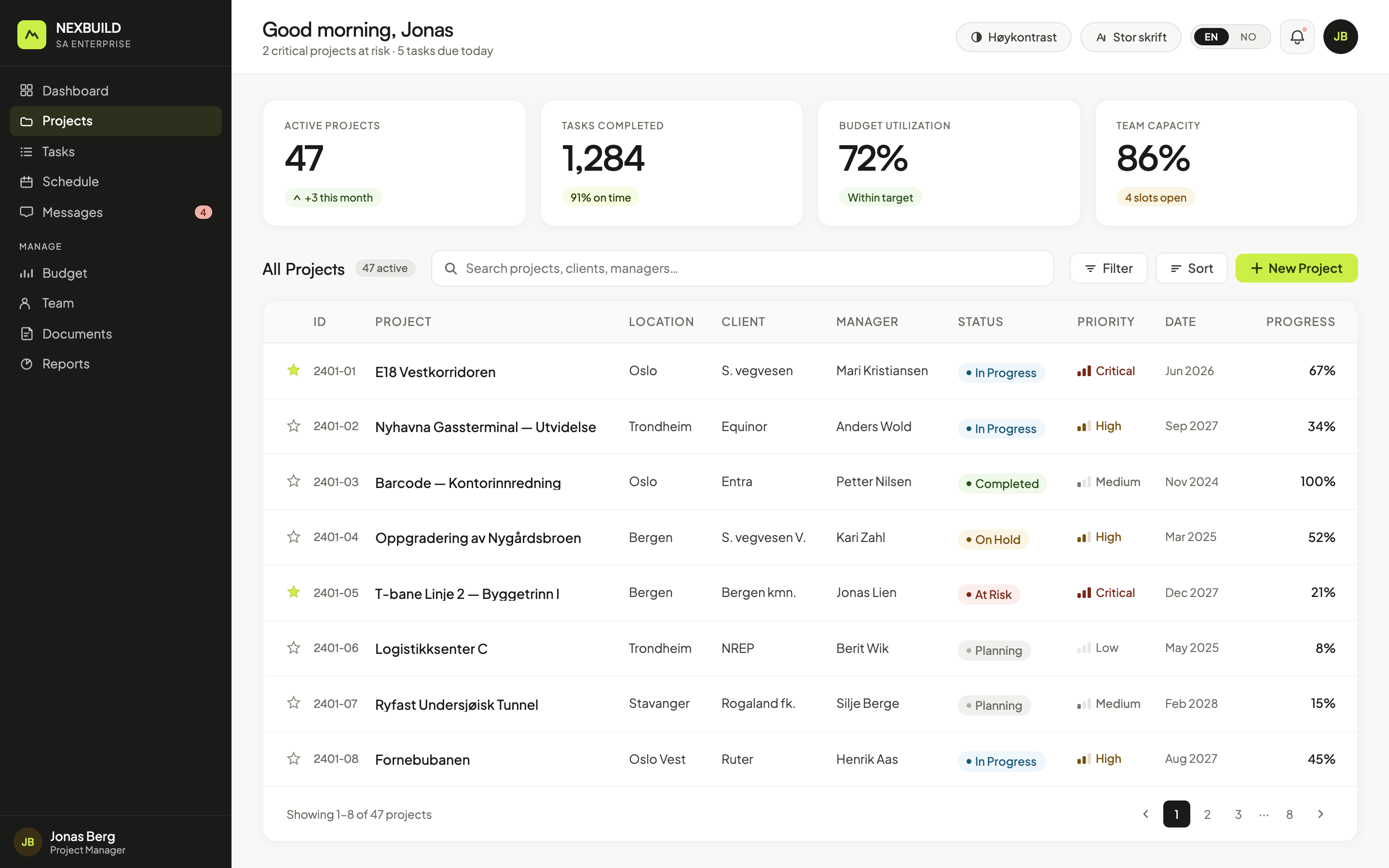 Nexbuild dashboard - clean single list with 3 nav items